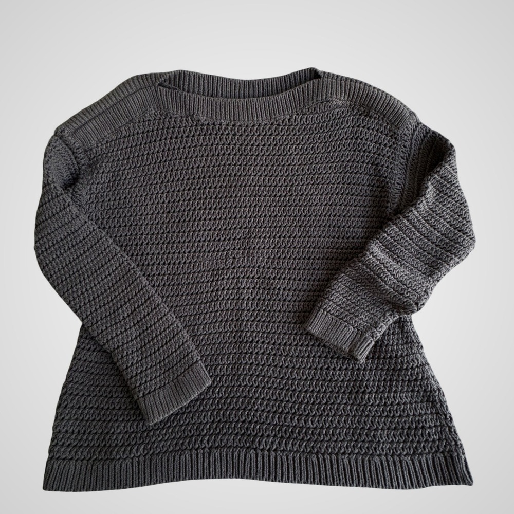 Loft Womens Charcoal Gray 100% Cotton Chunky Knit Boat Neck Sweater Large